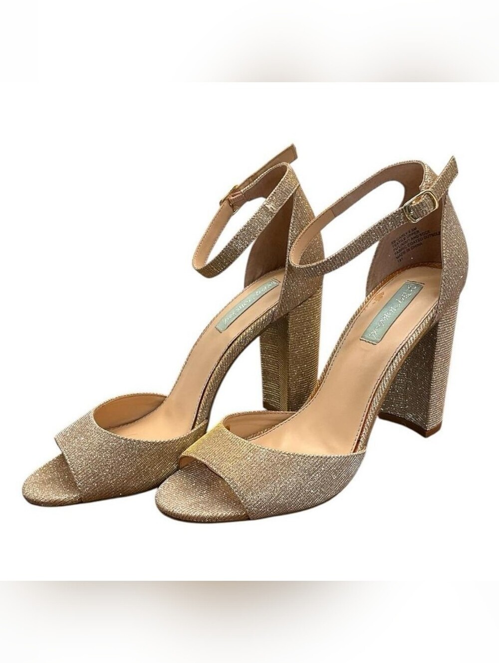 Betsey Johnson Shimmery Gold Block Heel Ankle-Strap Sandals